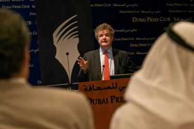Former Gulf News editor-at-large, Francis Matthew, pictured at the Dubai Press Club in 2009. Amy Leang / The National