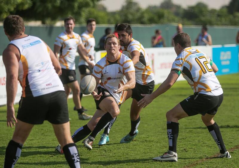 Josh Lewsey warms up for the Mike Ballard Foundation Conquistadors during the Dubai Rugby Sevens. Victor Besa for The National