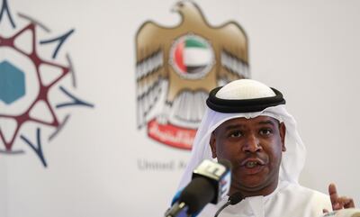 Jaber al-Lamki, Executive Director for Media and Strategic Communications at the United Arab Emirates' National Media Council, speaks during a press conference in the UAE capital Abu Dhabi on November 26, 2018, announcing a pardon for Briton Matthew Hedges who was sentenced a week before to life in prison for spying.  Matthew Hedges was among more than 700 prisoners pardoned by UAE President Sheikh Khalifa bin Zayed Al-Nahyan on the occasion of National Day. / AFP / KARIM SAHIB
