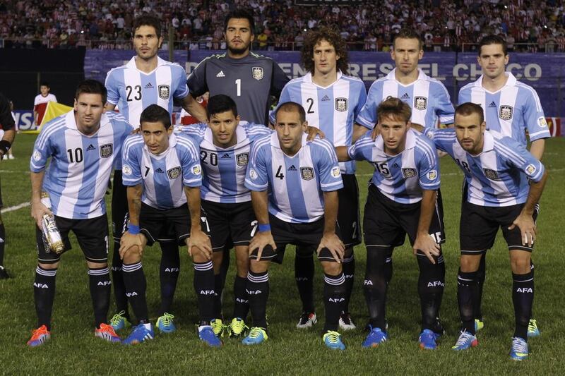 Argentina team photo taken during World Cup qualifying on September 10, 2013. Cesar Olmedo / AP