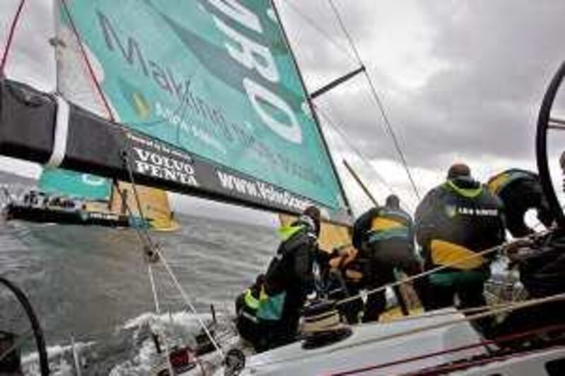 The crew of the ABN Amro Two trains for the upcoming Volvo Ocean Race, in Sanxenxo, Spain, Tuesday, November 1, 2005. Sponsors such as Disney, ABN Amro Holding NV and Ericsson AB are paying $265 million to back the Volvo Ocean Race, sailing's premier around-the-world team challenge. The race has been recast as a "Survivor"-style reality TV show with hopes to attract fans to a sport seen by many as the preserve of the privileged. Photographer: Pablo Martinez/Bloomberg News