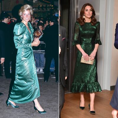 Kate, right, has been given the title of Princess of Wales, previously held by her husband's mother Princess Diana, left. Getty 
