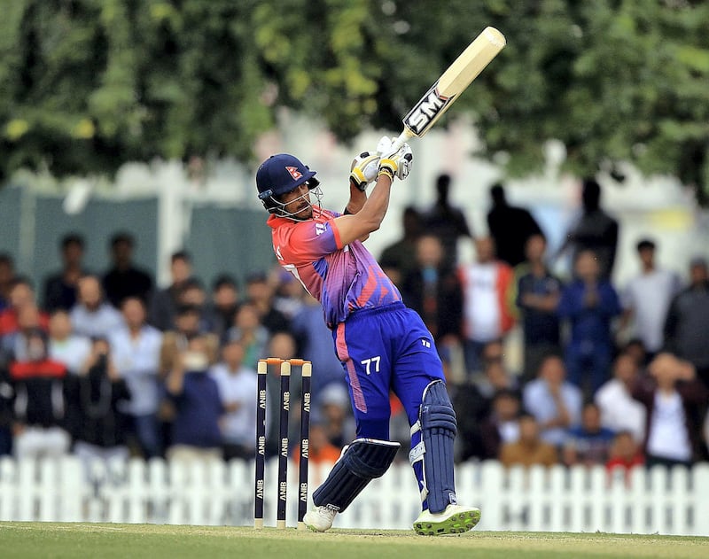Dubai, February, 03,2019: Paras Khadka Captain of Nepal Cricket teamin action during the final T20 match against UAE at the ICC Global Academy in Dubai. Satish Kumar/ For the National / Story by Paul Radley