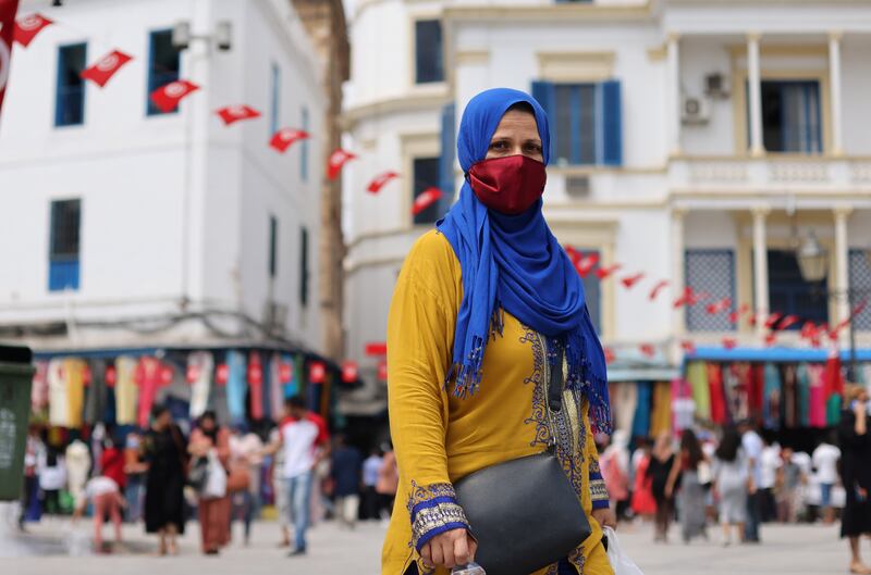 A woman out shopping in the Old City of Tunis, in Tunisia.