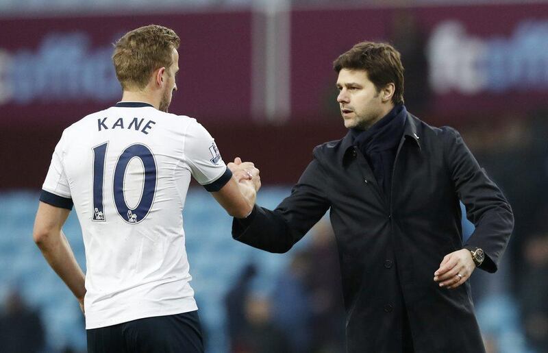 Tottenham manager Mauricio Pochettino with Harry Kane at the end of the game. Reuters / Phil Noble