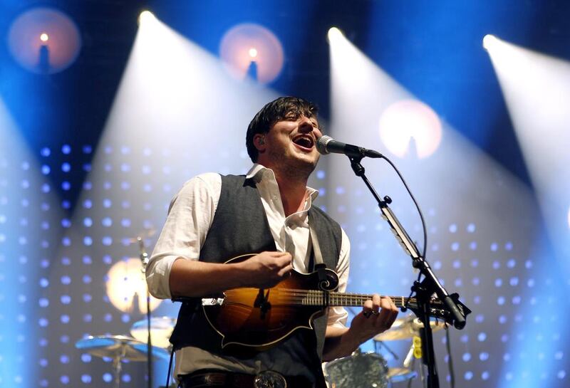 Lead singer Marcus Mumford performs with Mumford & Sons at the Barclays Center in New York. Jason DeCrow / Invision / AP Photo