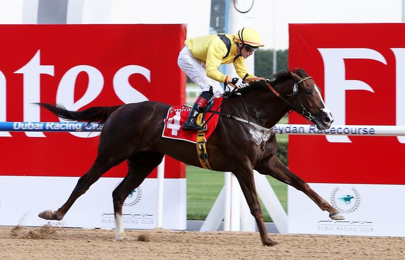 Market Rally ( USA ) number ( 4 ) ridden by Pat Smullen won the 1st horse race 1900m ( Dirt ) at the Meydan Racecourse in Dubai. ( Pawan Singh / The National 