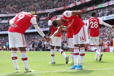 Pierre-Emerick Aubameyang and Alexandre Lacazette with their trademark celebration during Arsenal's win over Burnley. Press Association