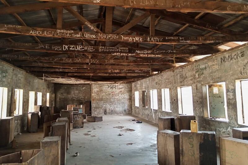 An empty classroom at the Government Science College, in Kagara. The hundreds of pupils staying at dormitories attempted to flee when the kidnappers arrived. EPA