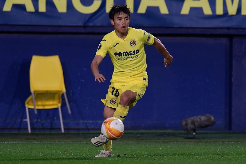 Villarreal's Japanese midfielder Takefusa Kubo controls the ball during the UEFA Europa League group I football match between Villarreal CF and Maccabi Tel Aviv at La Ceramica stadium in Vila-real on November 5, 2020. (Photo by JOSE JORDAN / AFP)