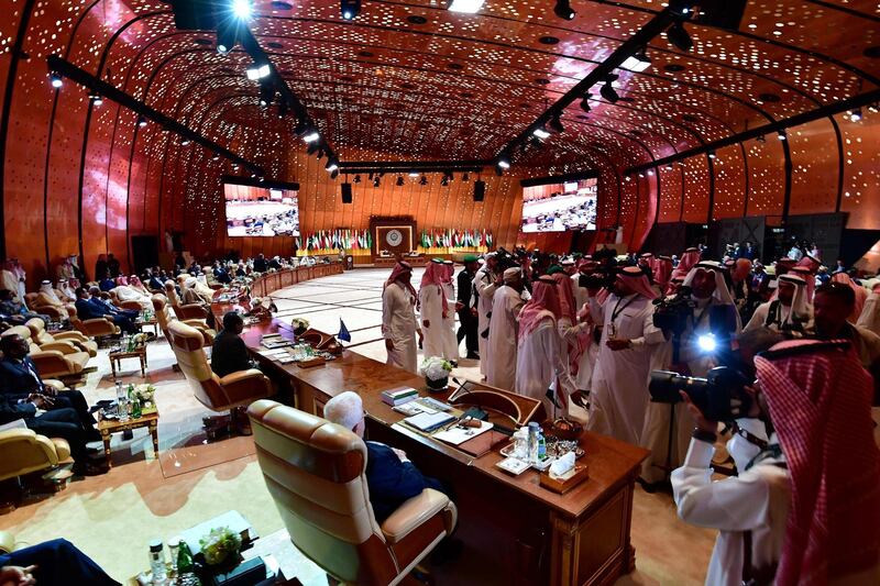 The congress room during the 29th Summit of the Arab League at the Ithra Centre in Dhahran, Saudi Arabia, on April 15, 2018. AFP