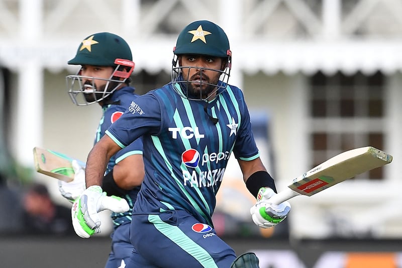 Pakistan captain Babar Azam, right, and Mohammad Rizwan added 101 for the first wicket in the T20 tri-series match against Bangladesh at the Hagley Oval in Christchurch on Thursday, October 13, 2022. AFP