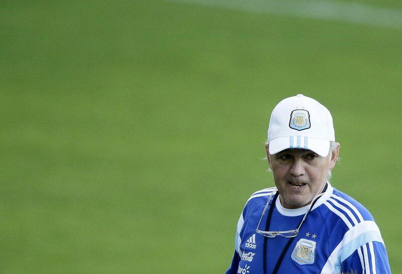 Argentina coach Alejandro Sabella is shown conducting a team training session on Sunday ahead of  their Wednesday semi-final against the Netherlands at the 2014 World Cup. Dennis M Sabangan / EPA / July 6, 2014