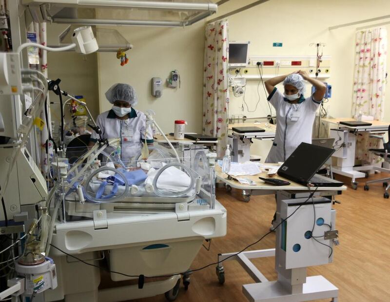 Inside the neonatal intensive care unit in Mafraq Hospital in Abu Dhabi. Pawan Singh / The National 