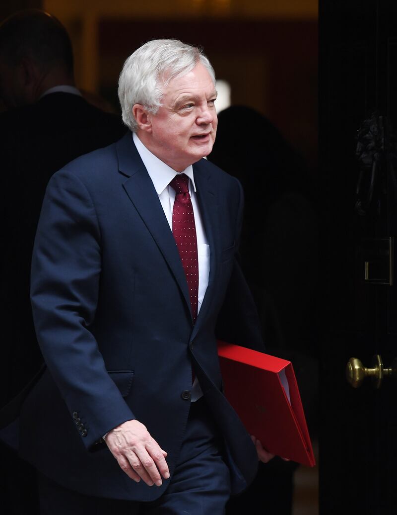epa06270829 British Secretary of State for Brexit David Davis departs 10 Downing Street following a cabinet meeting in central London, Britain, 17 October 2017.  EPA/ANDY RAIN
