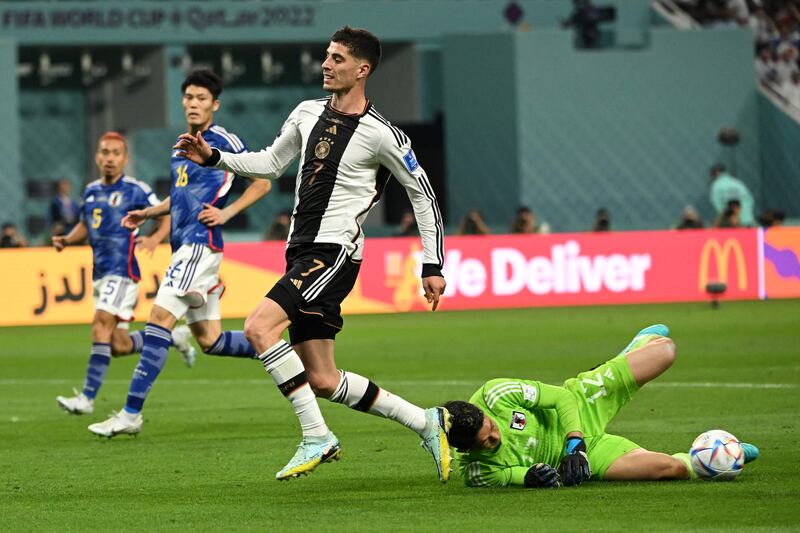 Kai Havertz – 5. While lacking the attacking thrust demanded of his role, the Chelsea man compensated by setting the benchmark for endeavour, chasing lost causes and loose balls. Belatedly denied a tap-in for a clear offside. Needed to do more generally with his chance. AFP