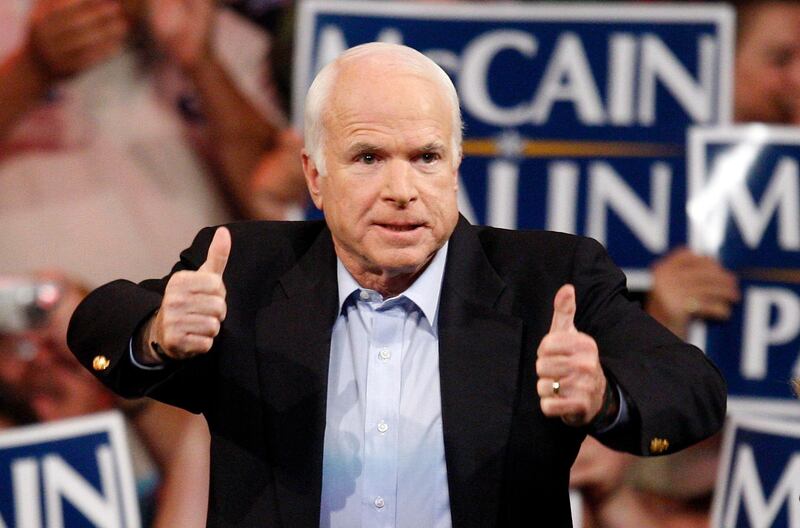 Then Republican presidential candidate John McCain speaks during a rally in Henderson, Nevada on November 3, 2008. AP Photo