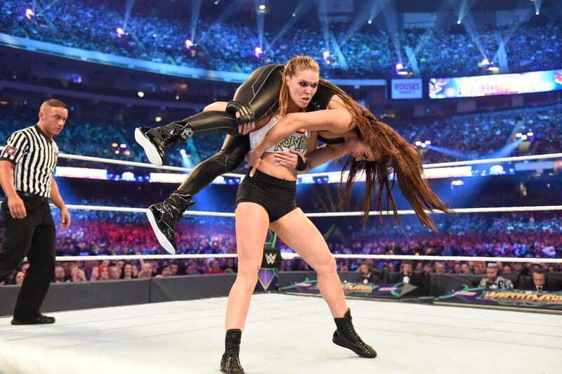 Ronda Rousey manhandled Stephanie McMahon for much of the action in New Orleans. Image courtesy of WWE