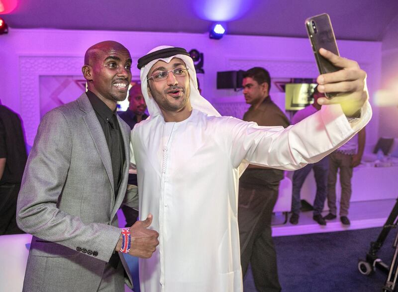 Abu Dhabi, United Arab Emirates, May 22, 2019.    Suhur with Legends at Sky News Arabia HQ.  (L)  Mo Farah, British Olympic gold medallist, arrives at the Suhur.   
Victor Besa/The National
Section:   SP
Reporter:  Amith Passela
