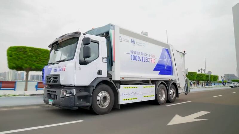 An electric lorry being used by Abu Dhabi Waste Management Company. The emirate is at the forefront of UAE efforts to become a leader in smart transport systems. Photo: Abu Dhabi Media Office