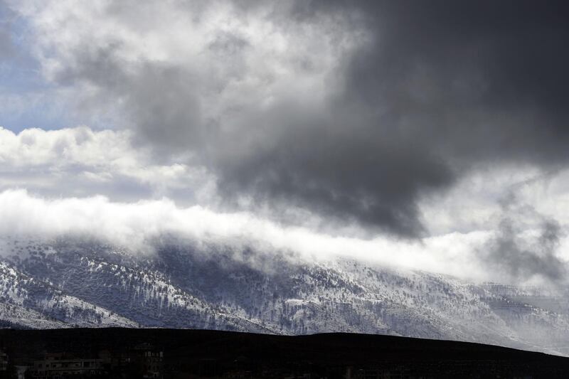 The snow-covered Barouk cedar reserve in Dahr al-Baidar, east of Beirut. Joseph Eid / AFP