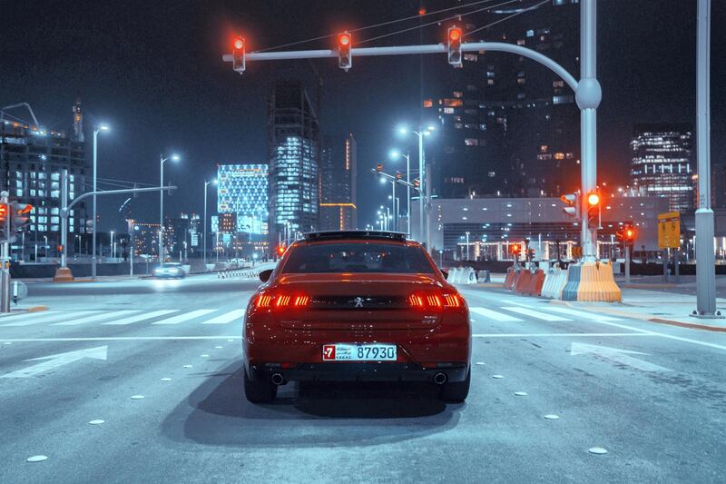 The 508 shows off its rear night-time signature.