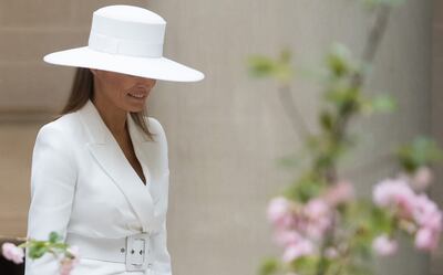 The white hat worn by former US first lady Melania Trump will be part of her 'Head of State Collection' auction. AFP