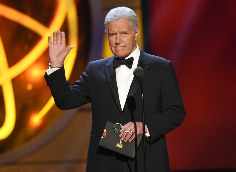 Alex Trebek gestures while presenting an award at the 46th annual Daytime Emmy Awards in Pasadena, California, on May 5, 2019. AP Photo