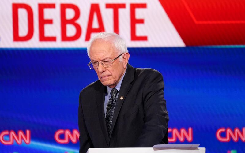 Senator Bernie Sanders listens during the 11th Democratic candidates debate. Reuters