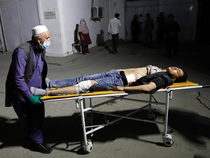 A victim is wheeled into hospital after a suicide bombing in Kabul, Afghanistan.  Reuters