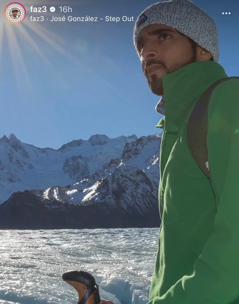 Sheikh Hamdan dons winter gear during his trip.