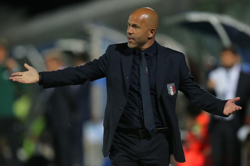 (FILES) In this file photo taken on June 02, 2016 Italy's coach Luigi Di Biagio gestures during the U21 international friendly football match between Italy and France at the Pierluigi Penzo Stadium in Venice.
Italy's under-21 coach Luigi Di Biagio has been asked to take temporary charge of the senior team until a full-time replacement is found, the Italian federation said on February 2, 2018. Without a coach since their shock World Cup qualifying elimination in November, Italy take on both England and Argentina in friendlies in March.
 / AFP PHOTO / MARCO BERTORELLO