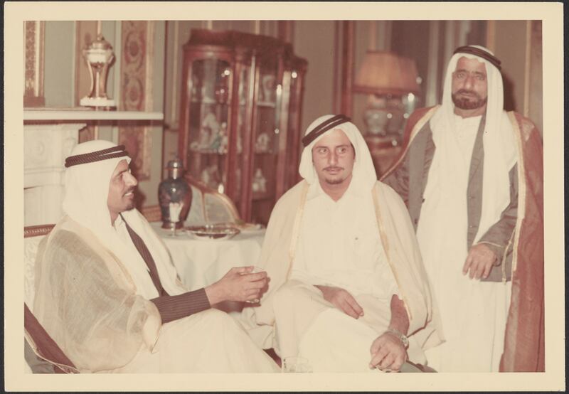 Ahmed bin Khalifa Al Suwaidi, Butti bin Bishr and Khalifa bin Yousef Al Suwaidi, c1968-1969. Photo: Akkasah, al Mawrid