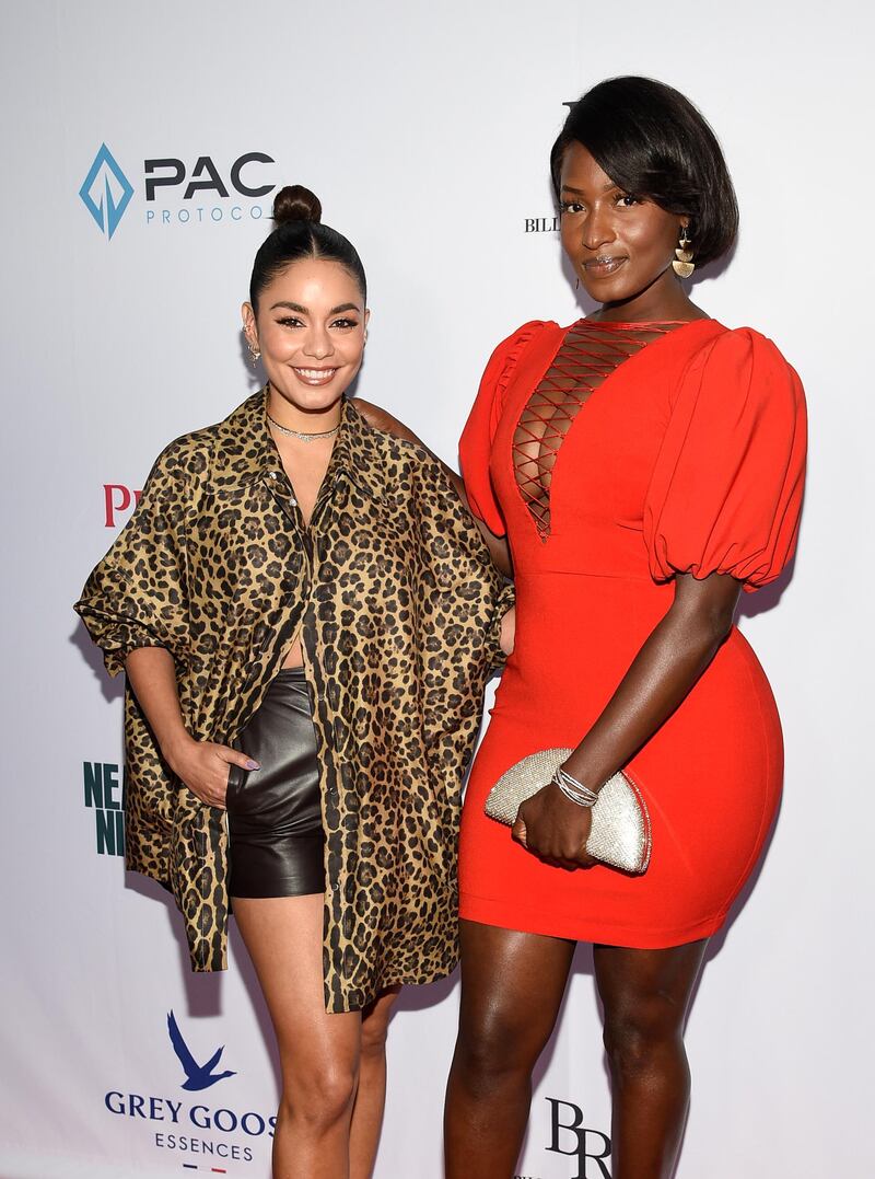 Actors Vanessa Hudgens, left, poses with executive producer and actress Lisa Yaro a special screening of 'Asking For It' at the SVA Theatre on Saturday, June 12, 2021, in New York. AP