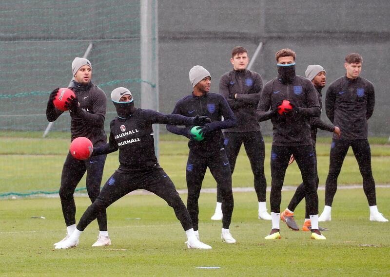 From left, Kyle Walker, Danny Rose, Raheem Sterling, and teammates. EPA