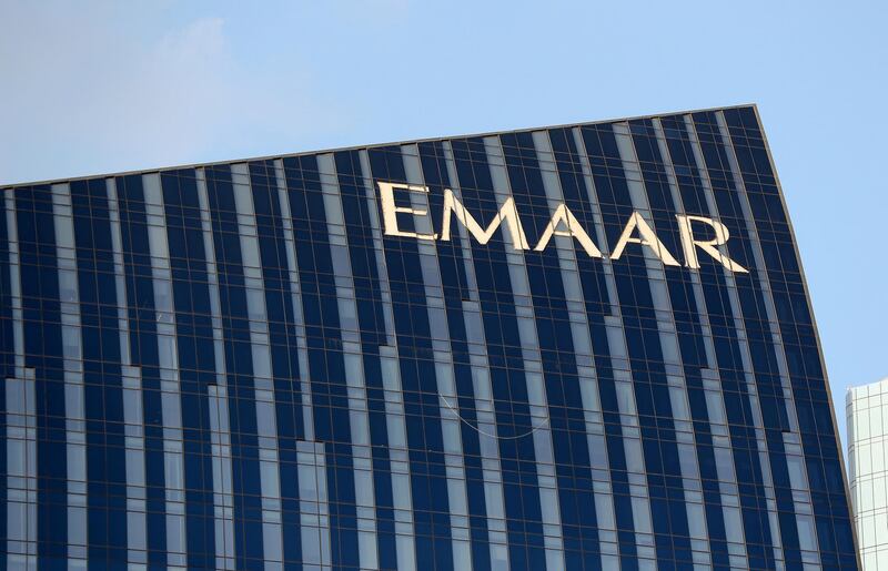 DUBAI , UNITED ARAB EMIRATES , November 23 – 2020 :- View of the Emaar signage in Dubai. ( Pawan Singh / The National ) For Stock