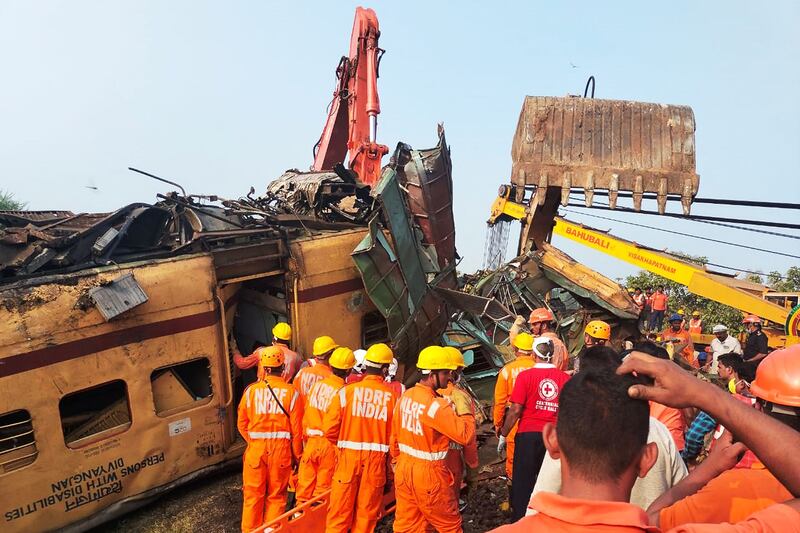 A rescue operation at the site of train crash in India's Andhra Pradesh state on October 30, in which at least 14 people were killed. AFP