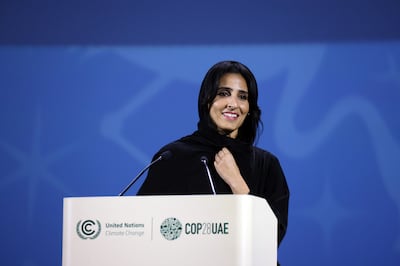 Razan Al Mubarak, Mohamed bin Zayed Species Conservation Fund managing director, told the Cop28 climate summit in Dubai that the fund had made a difference globally. Cop28 via Getty Images