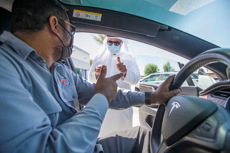 Dubai, United Arab Emirates - Taleb Mahmoud Ayub, Head of Operations speaking to one of the instructor at the Emirates Driving Institute, Dubai.  Leslie Pableo for The National