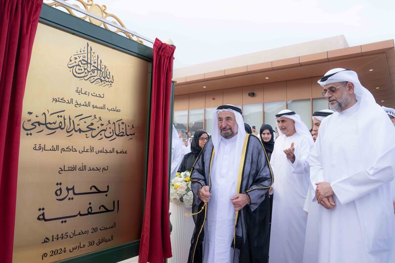 Sheikh Dr Sultan bin Muhammad Al Qasimi, Ruler of Sharjah, inaugurates Al Hefaiyah Lake, in Kalba. All photos: Wam