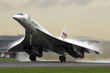 A British Airways Concorde takes off from Heathrow airport November 7, 2001 in London. British Airways and Air France announced April 10, 2003 that they would discontinue flights of the Concorde supersonic jets because of flagging passenger demand. Getty