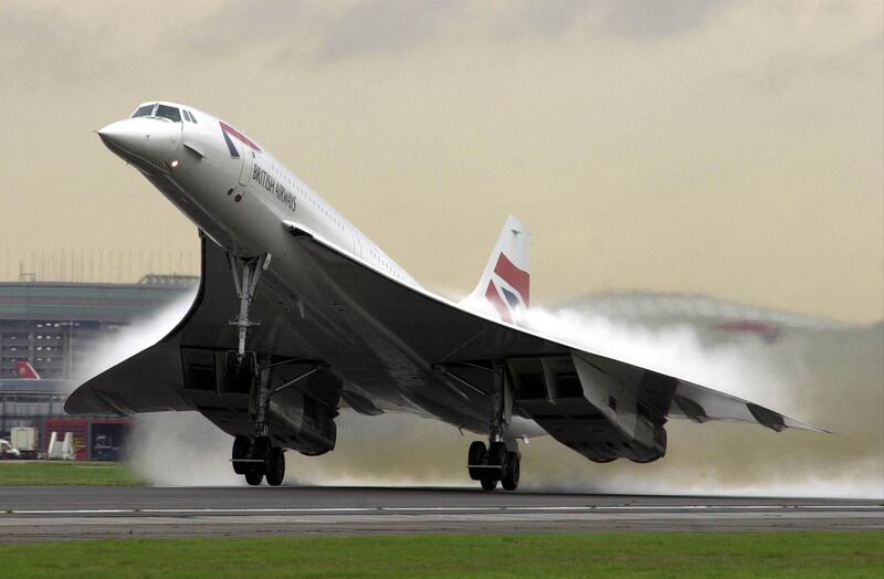 A British Airways Concorde takes off from Heathrow airport November 7, 2001 in London. British Airways and Air France announced April 10, 2003 that they would discontinue flights of the Concorde supersonic jets because of flagging passenger demand. Getty