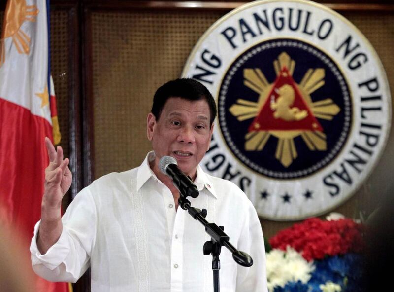 Filipino president Rodrigo Duterte speaks during a meeting inside the Malacanang presidential palace in Manila. EPA