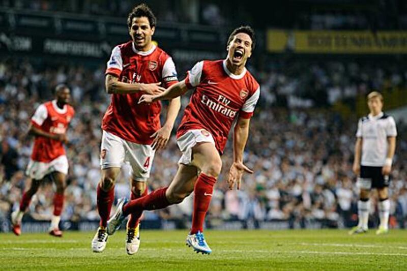 Since he has not signed Arsenal’s latest contract offer, Gunner fans may be missing some of this next season, as Samir Nasri, right, could be celebrating goals with a rival in the Premier League.