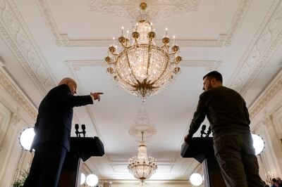 President Joe Biden speaks during a news conference with Ukrainian President Volodymyr Zelenskyy in the East Room of the White House in Washington, on December 21. AP