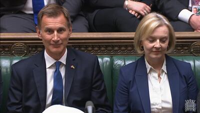 Chancellor Jeremy Hunt and Prime Minister Liz Truss listen to shadow chancellor Rachel Reeves's accusations of Conservative economic incompetence. PA