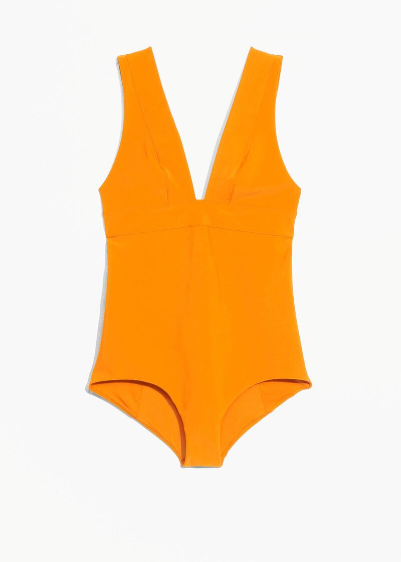 <p>We love this 1960s swimsuit, with its plunging neckline and low-rise leg. The bold colour is great for olive skin tones;&nbsp;Dh349, &amp; Other Stories</p>
