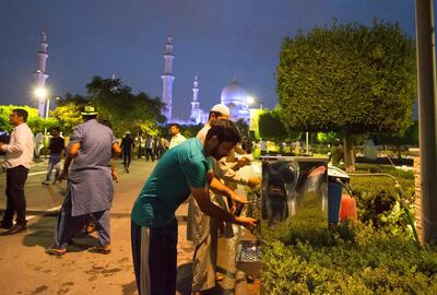 ABU DHABI, UNITED ARAB EMIRATES, 17 May 2018 -People washing their hands after breaking their fast at Sheikh Zayed Grand Mosque, Abu Dhabi. Leslie Pableo for The National