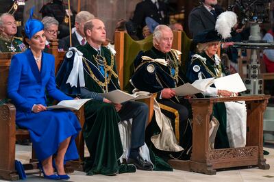 Kate, Princess of Wales, Prince William, Prince of Wales, King Charles III and Queen Camilla at St Giles' Cathedral in Edinburgh. Getty Images