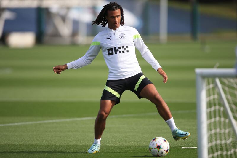 Manchester City's Nathan Ake trains. AFP